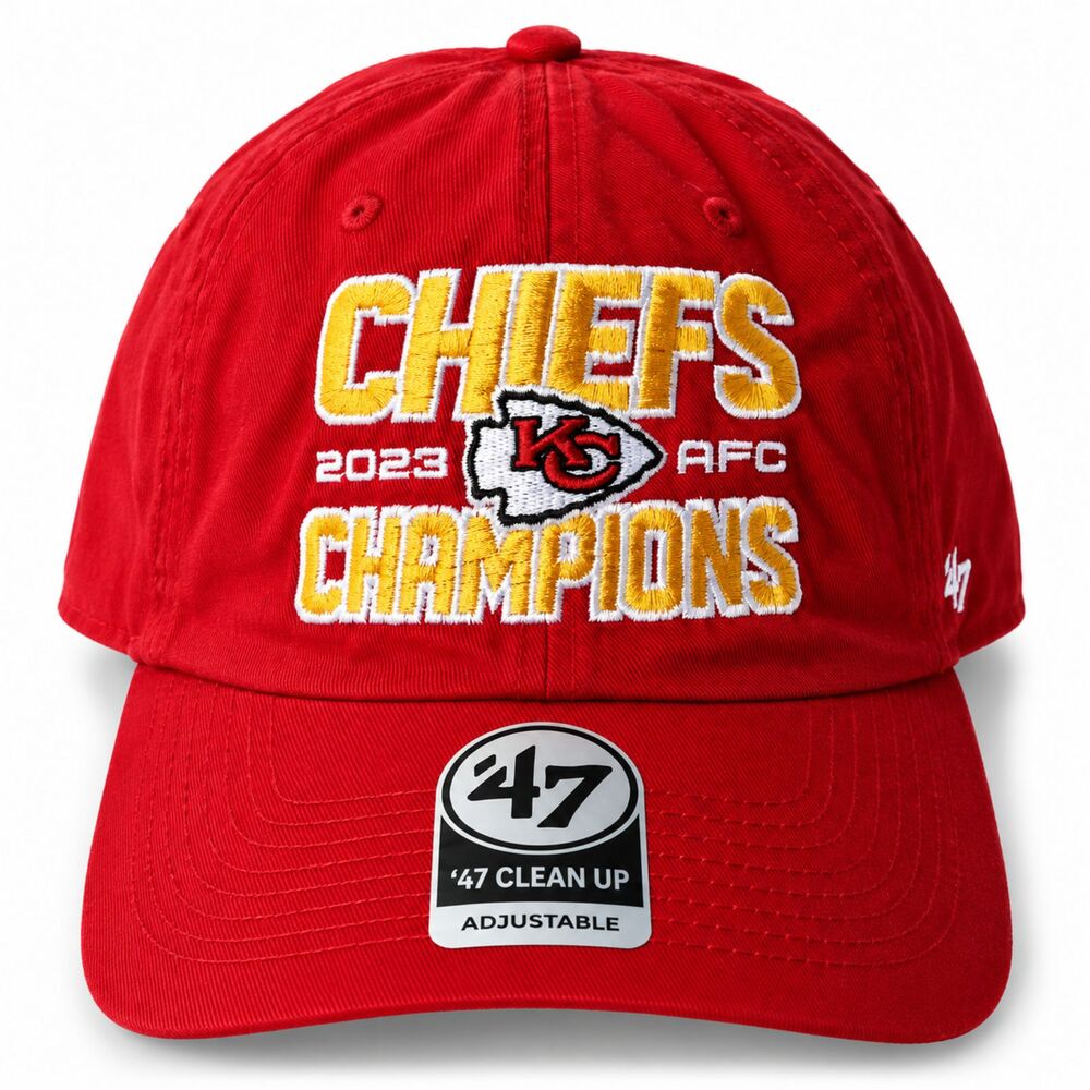 NEW '47 Kansas City Chiefs 2023 AFC Champions clean up snapback Hat Red OSFM NFL